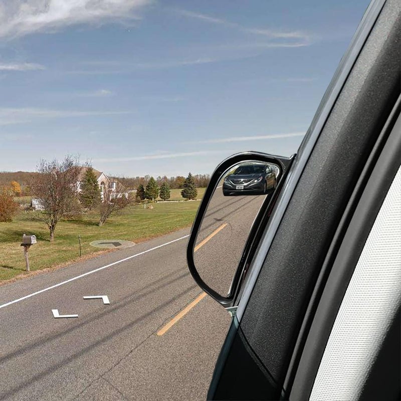 ESreake 2Pcs Back Passenger Rear View Mirror Adjustable Blind Spot Mirror,Real Glass,Car SUV Side View Mirror With Convex Surface Stick on B-Pillar for Second Row Door Safely Get-Off (Black frame, 2 PCS) - Image 1